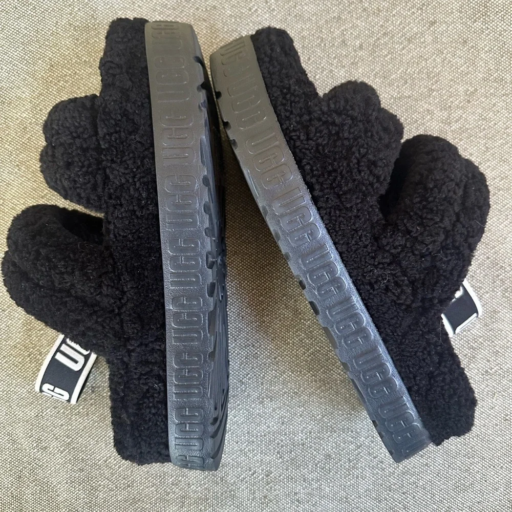 UGG “Oh Fluffita” Black Platform Slingback Slippers Size 10 Like New!
